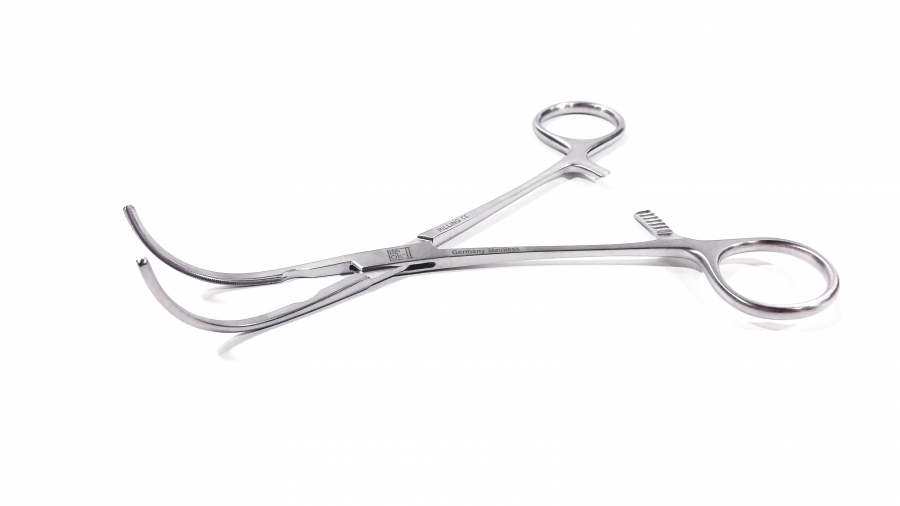 Pilling Deybakey Curved Peripheral Vascular Clamp, Spring Handle, 1 x 7 Ratchets