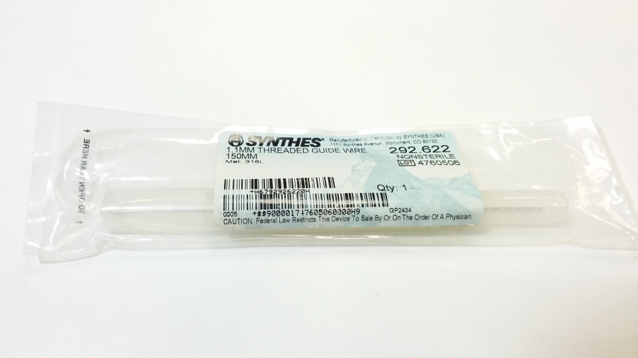 Synthes Threaded Guide Wires, 1.1 mm Threaded Guide Wire, 150 mm, For Use With 3.0 mm Cannulated Screws