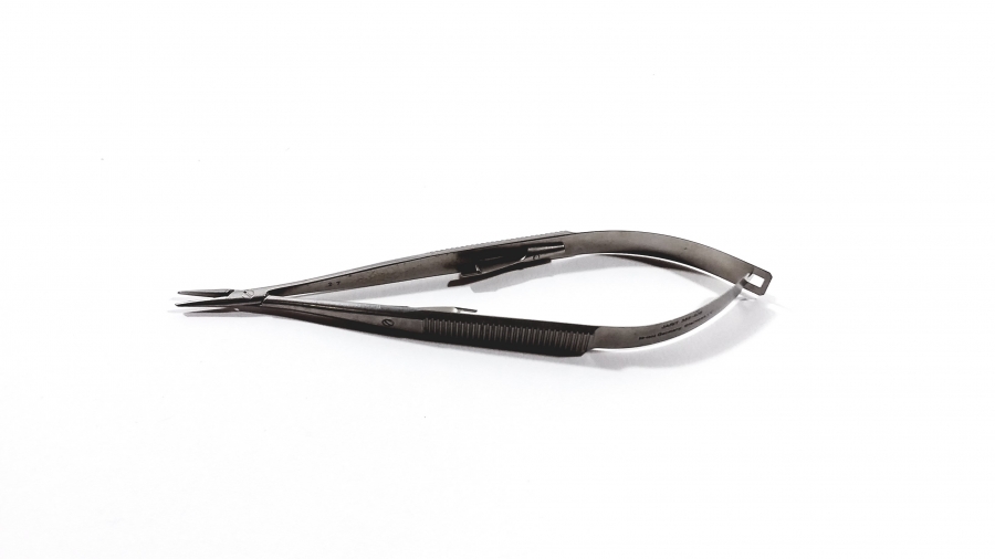 Jarit Castroviejo micro needle holder, flat serrated handle, smooth jaw, straight