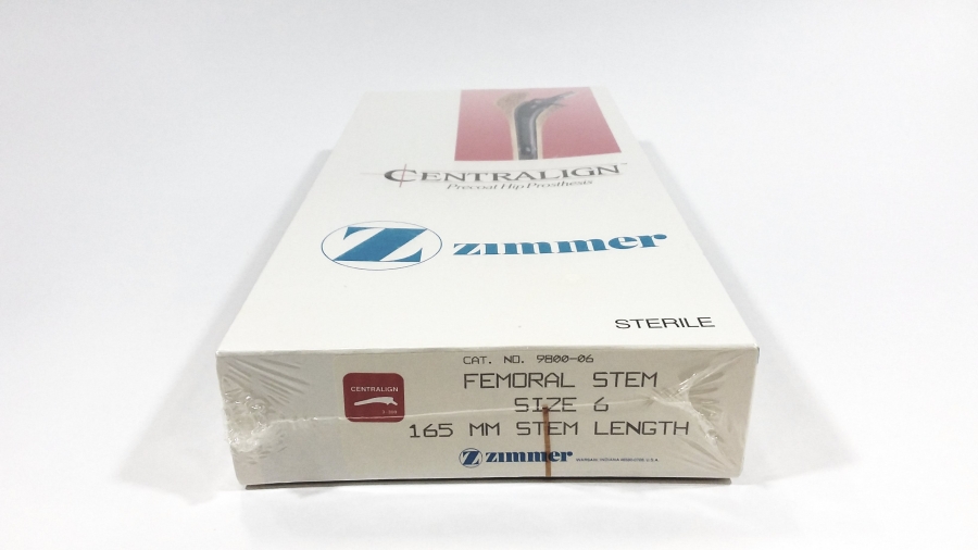 Zimmer Centralign Prect Hip Femoral Stem, Size 6, 165 mm L Strl