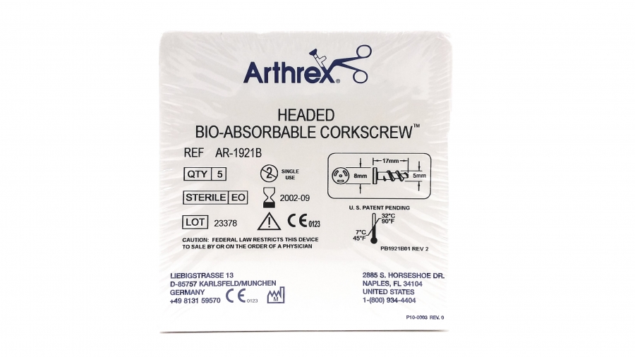 Arthrex Headed Bio-Absorbable Corkscrew