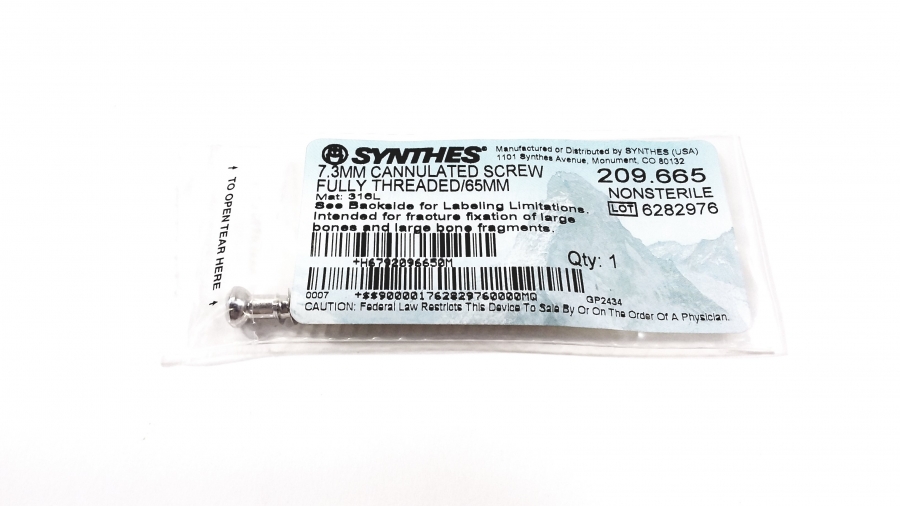 Synthes 7.3mm Cannulated Screw Fully Threaded 65mm