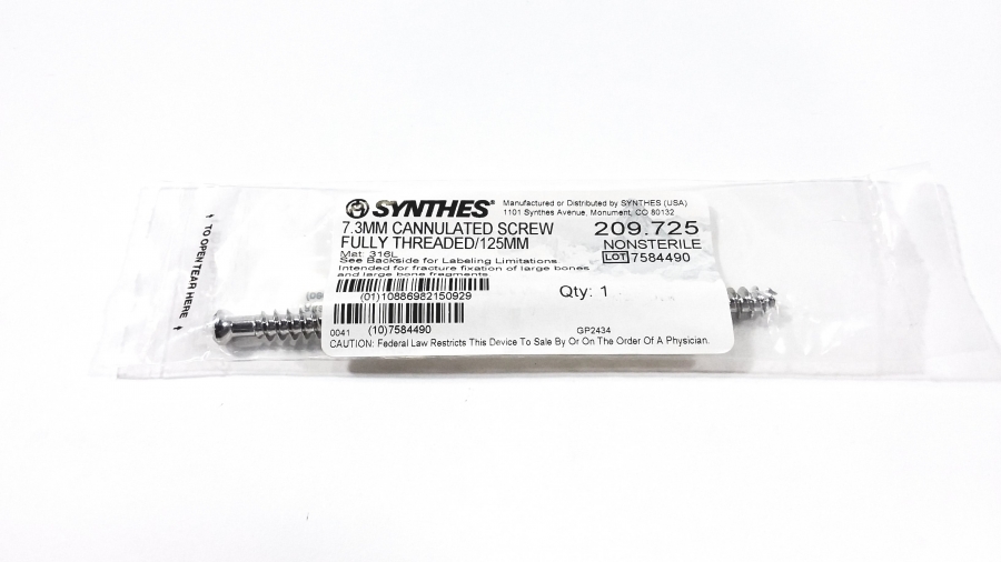 Synthes 7.3mm Cannulated Screw Fully Threaded 125mm