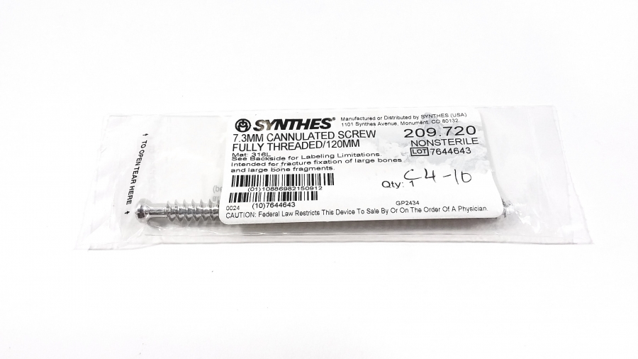 Synthes 7.3mm Cannulated Screw Fully Threaded 120mm