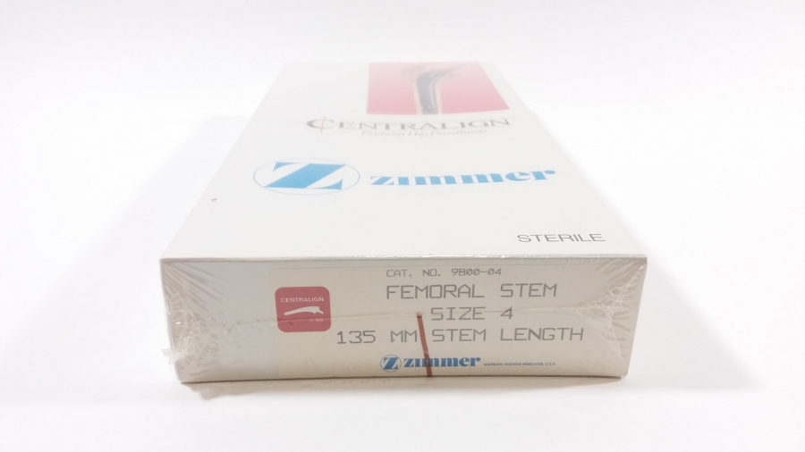 Zimmer Centralign Prect Hip Femoral Stem, Size 4, 135 mm L Strl