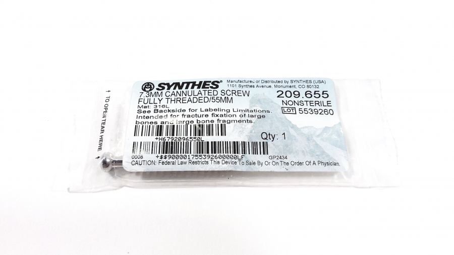 Synthes 7.3mm Cannulated Screw Fully Threaded 55mm